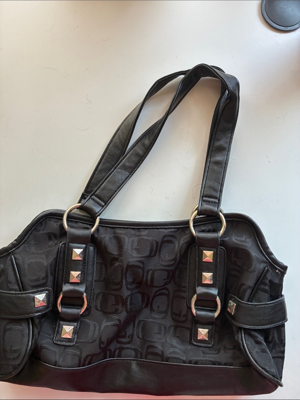Black Studded Shoulder Bag - Women's Tote